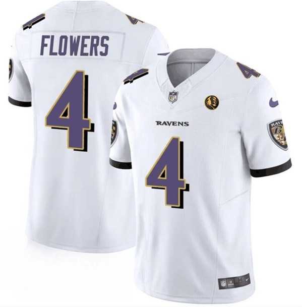 Men & Women & Youth Baltimore Ravens #4 Zay Flowers White 2023 F.U.S.E. With John Madden Patch Vapor Limited Stitched Jersey